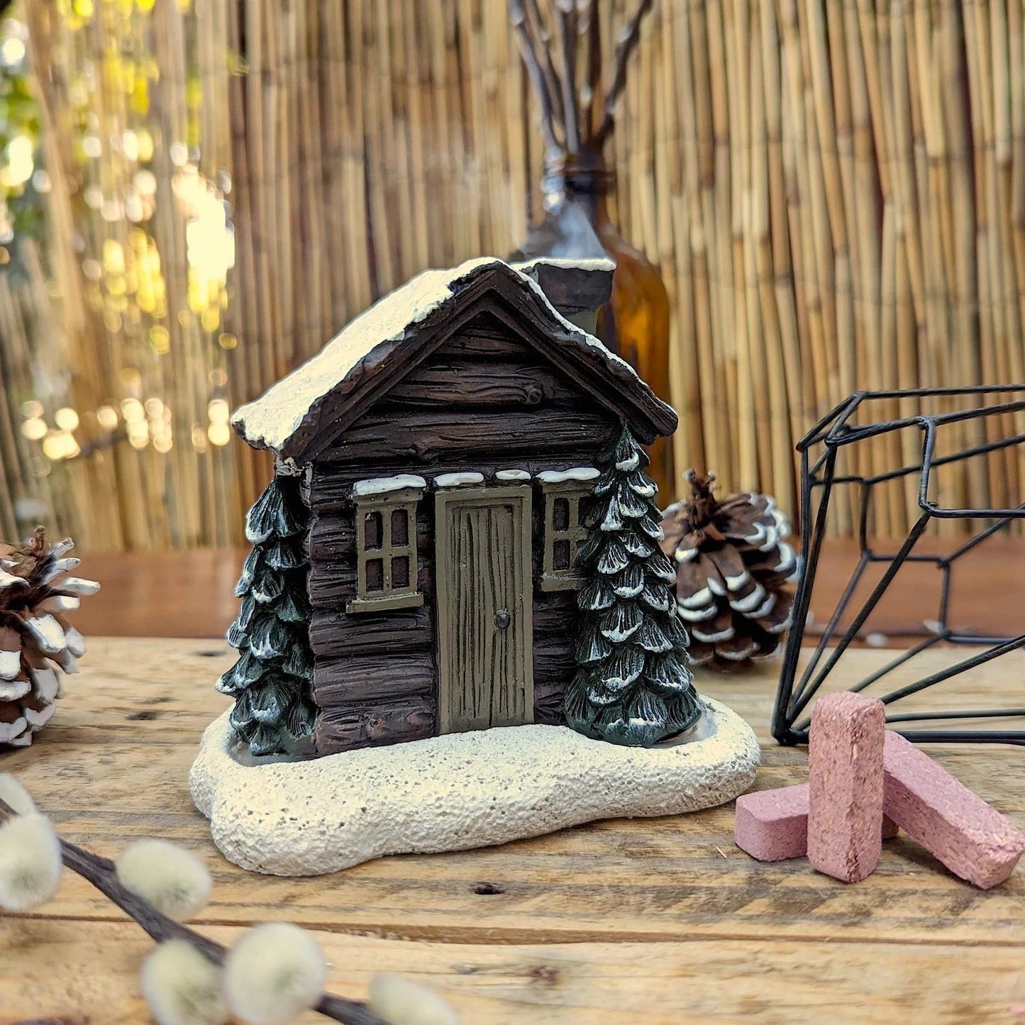 Log Cabin Snowy Winter Incense Cone Burner