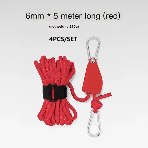 Portable Adjustable Fix Tent High Strength Fast Release Pulley Camping Rope(4 Pcs/Set)