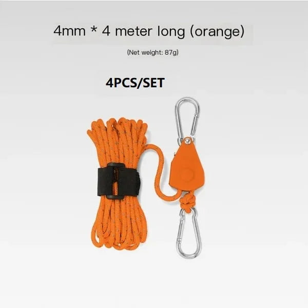 Portable Adjustable Fix Tent High Strength Fast Release Pulley Camping Rope(4 Pcs/Set)