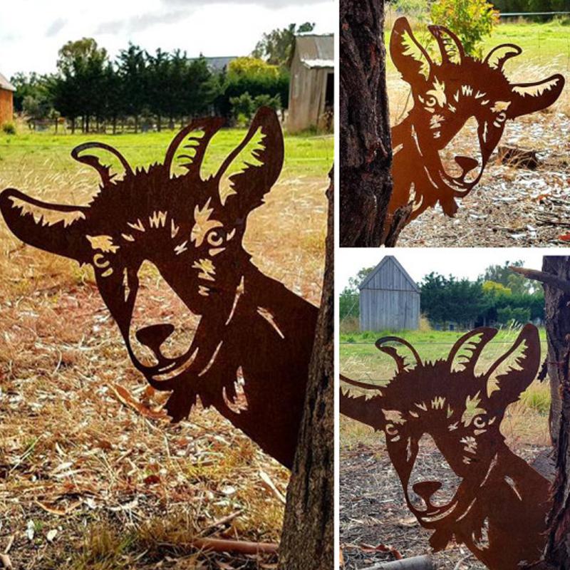 Outdoor Garden Farm Peeping Goat Metal Artwork Indoor Decoration