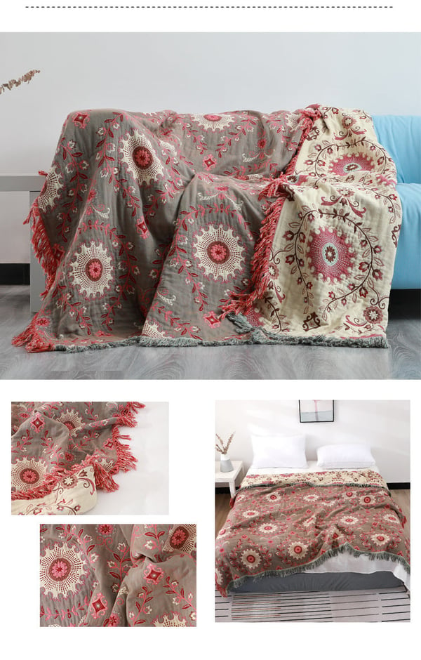 Four Layers Cotton Queen Blanket 100% cotton bedcover Sofa Blanket