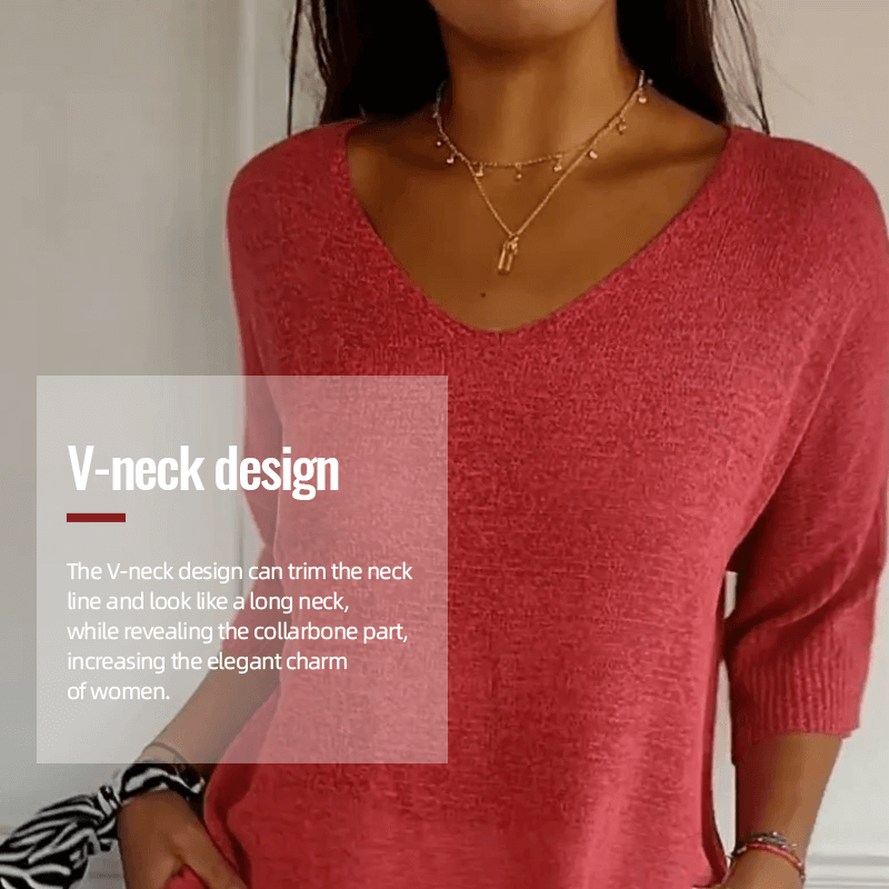 Solid Color Knitted V-neck Top