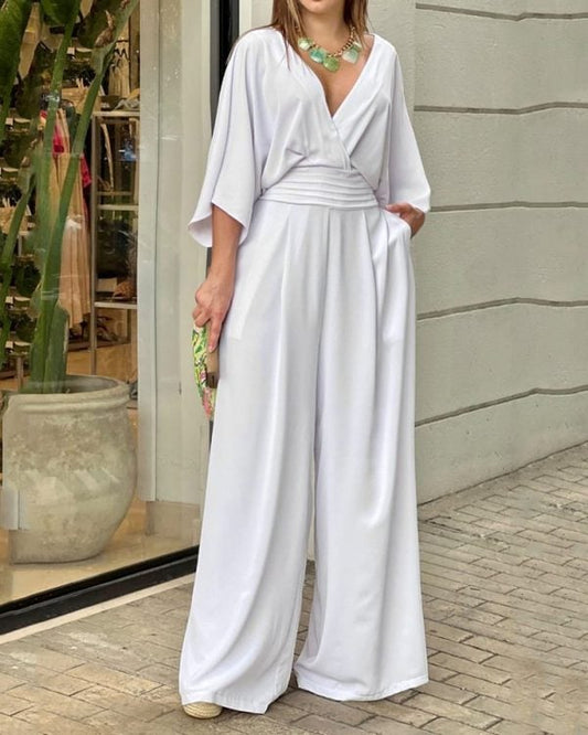 Solid Color V-Neck Elegant Jumpsuit(BUY 2 FREE SHIPPING)