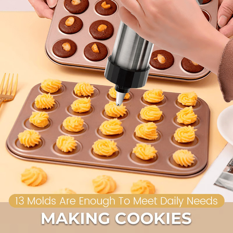 🔥Cookie Press Set-Free 16 pattern pieces + 8 spouts + cleaning brush