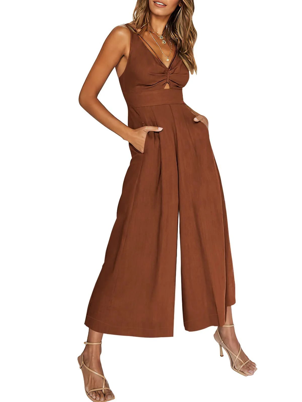 2024 New V Neck Cutout Wide Leg Jumpsuits(❤️Buy 2 Free Shipping❤️)