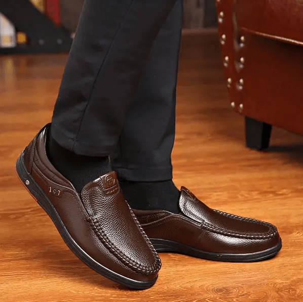 Mens Genuine Leather Soft Insole Casual Business Slip On Loafers