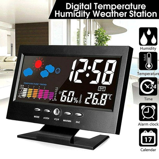 (🎁Hot Sale🎁)Digital LED Temperature Humidity Monitor Weather Forecast LED Table Alarm Clock