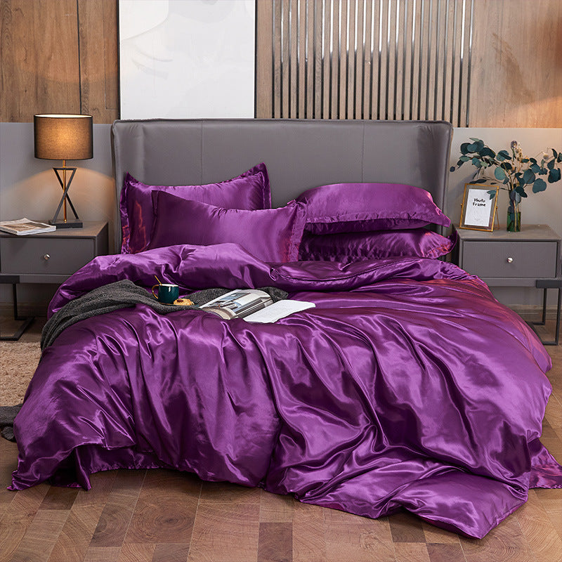 Imitation Silk Bedding Set of 4(1x Quilt Cover + 1x Bedsheet + 2x Pillowcases)