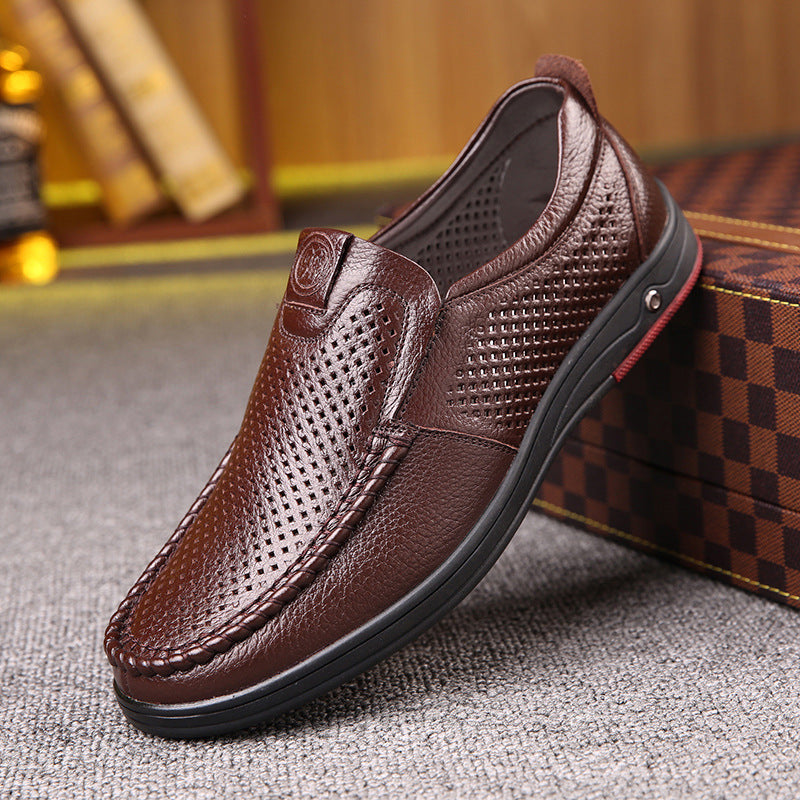 Mens Genuine Leather Soft Insole Casual Business Slip On Loafers