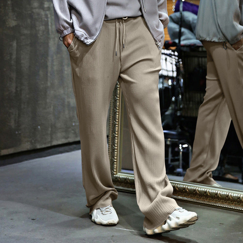 2024 New Fashion Men's Drawstring Pants Mid Waist Straight Leg Long Pants