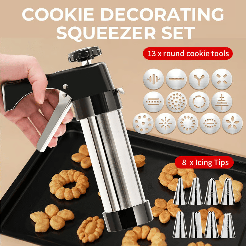 🔥Cookie Press Set-Free 16 pattern pieces + 8 spouts + cleaning brush