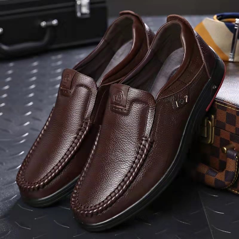 Mens Genuine Leather Soft Insole Casual Business Slip On Loafers