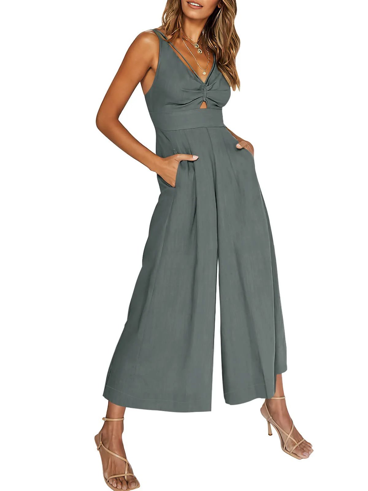 2024 New V Neck Cutout Wide Leg Jumpsuits(❤️Buy 2 Free Shipping❤️)