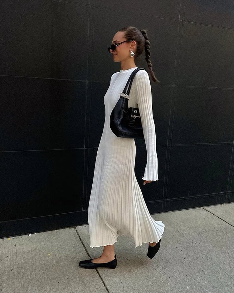 2023 Fall New Sleeved Knit Midi  High Elasticity Dress