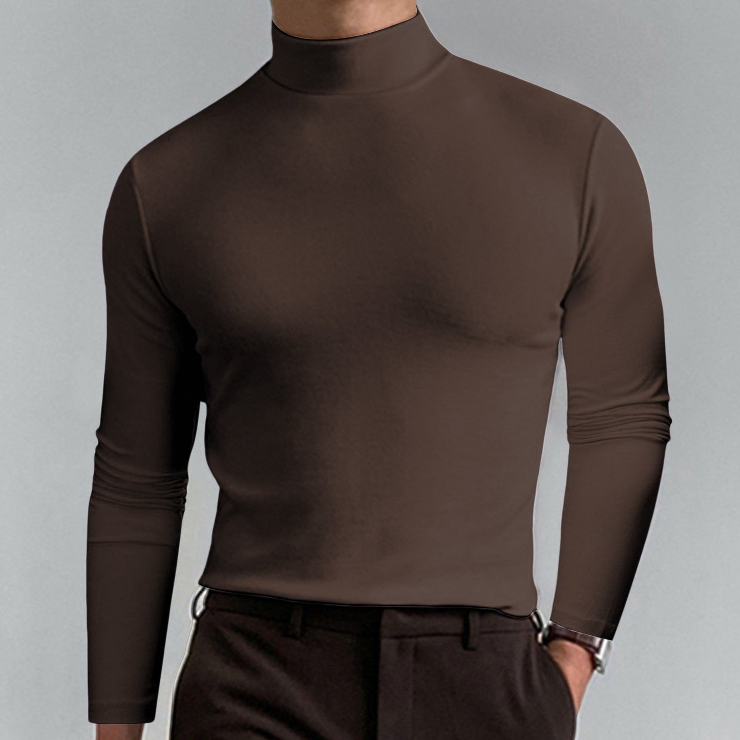 Mens High Neck Slim Fit Long Sleeve T-shirt--Buy 2 Free Shipping