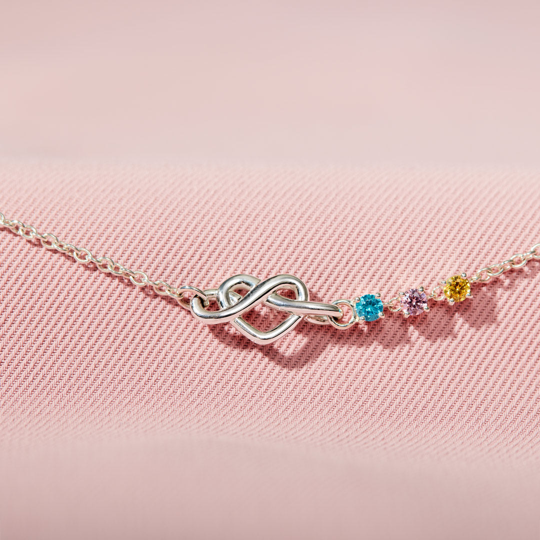 Personalized 1-8 Birthstones Heart Knot Bracelet