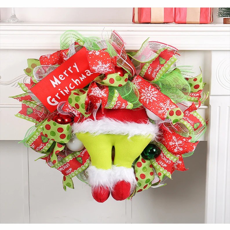 ❄Christmas essentials❄Whimsical Grinch Leg Wreath Door Hanging Festive Christmas Decoration