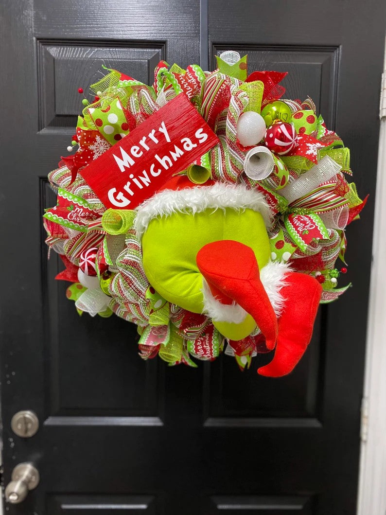 ❄Christmas essentials❄Whimsical Grinch Leg Wreath Door Hanging Festive Christmas Decoration