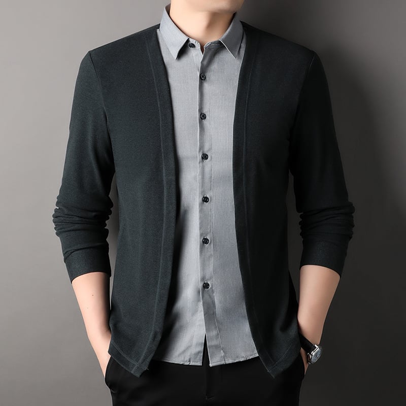 Men's Fake Two Piece Shirt Collar Knitted Cardigan (Buy 2 Free Shipping)