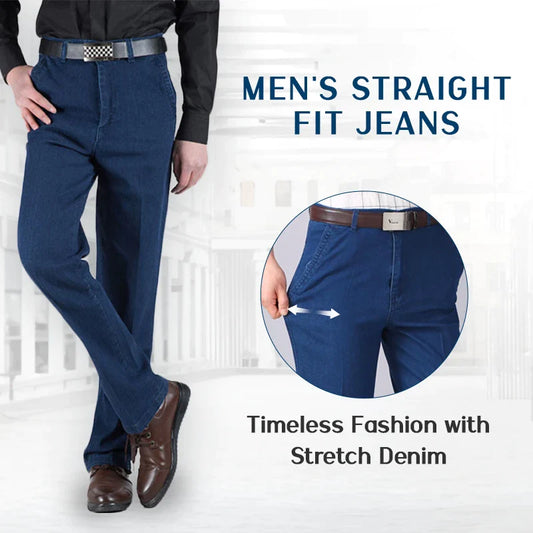 Men's High Waist Straight Fit Stretch Denim