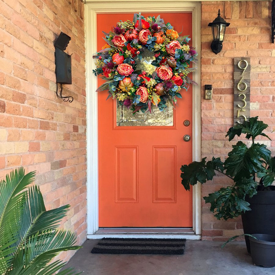 🔥Fall Peony and Pumpkin Wreath - Year Round Wreath