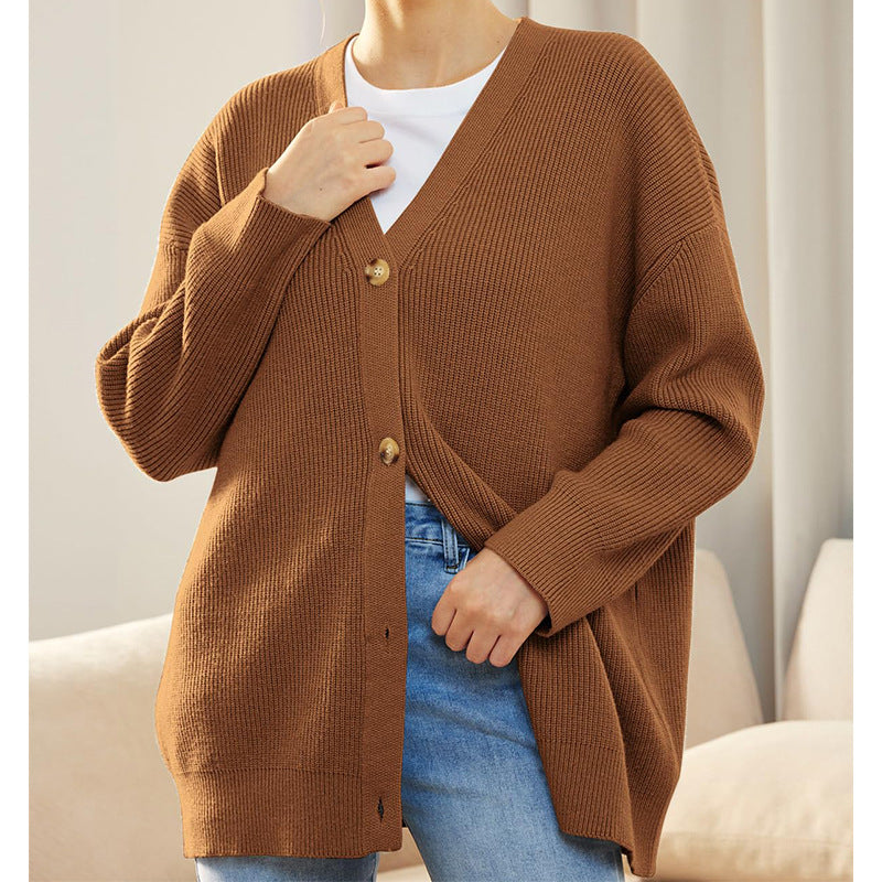 2023 Fall Hot Sale-Women's knitted V-neck solid color sweater