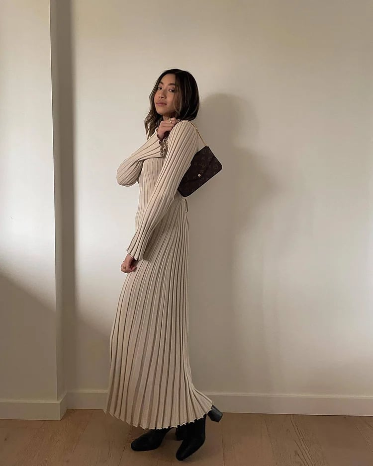 2023 Fall New Sleeved Knit Midi  High Elasticity Dress