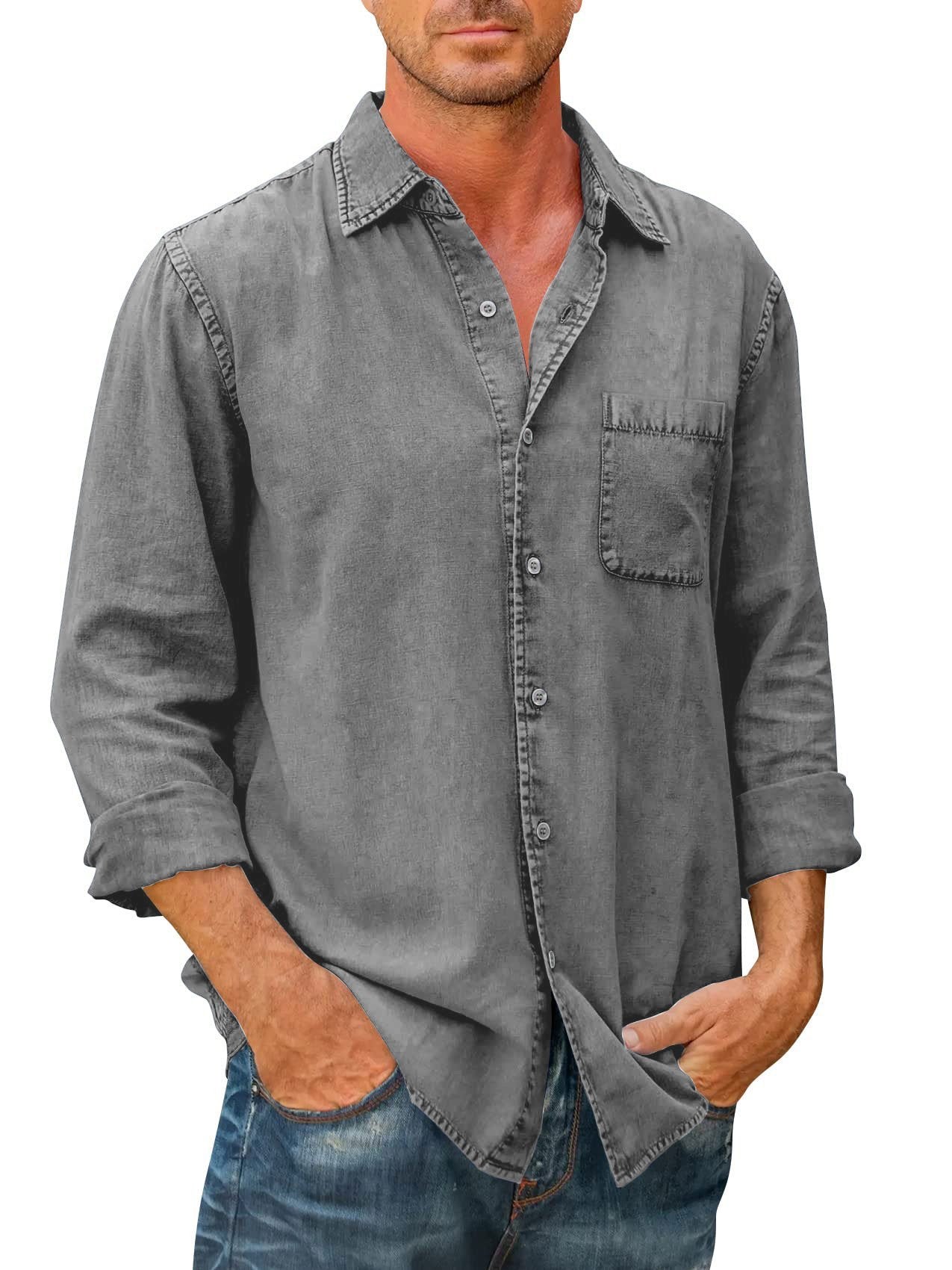 🔥Mens Denim style Long Sleeve Button Down Shirt