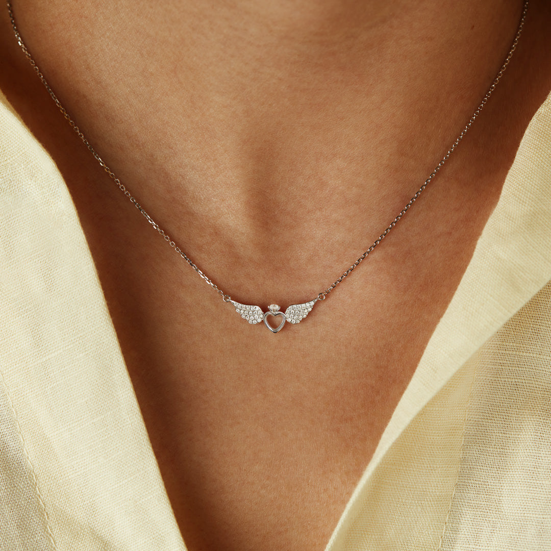 Spread Your Wings And Fly Heart And Angel Wings Necklace