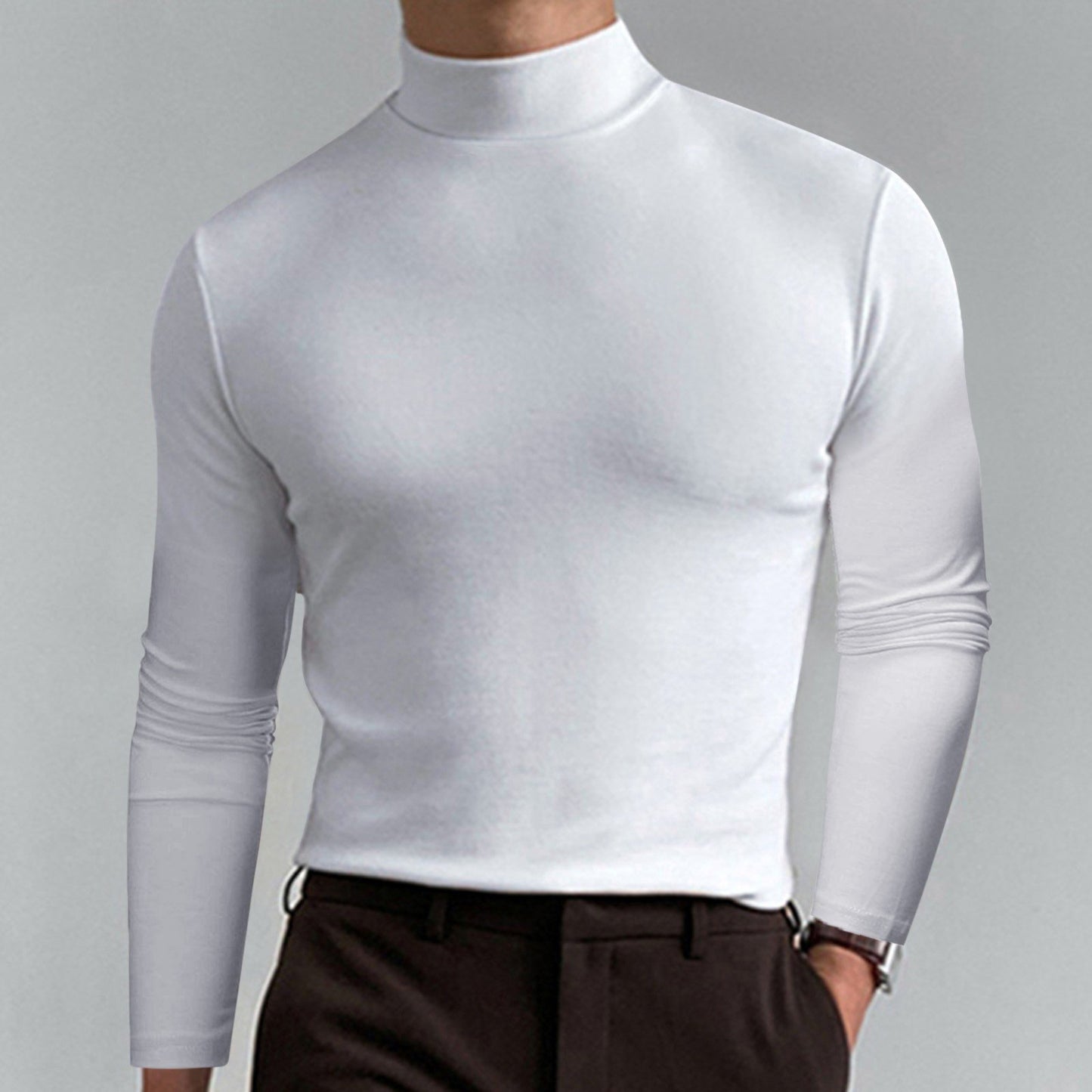 Mens High Neck Slim Fit Long Sleeve T-shirt--Buy 2 Free Shipping