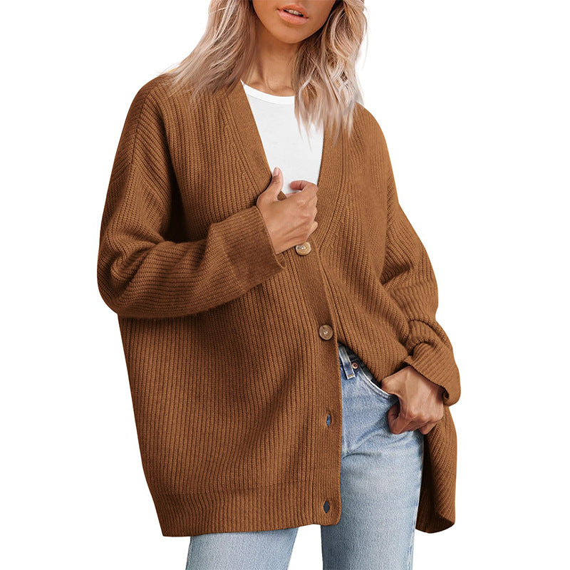 2023 Fall Hot Sale-Women's knitted V-neck solid color sweater