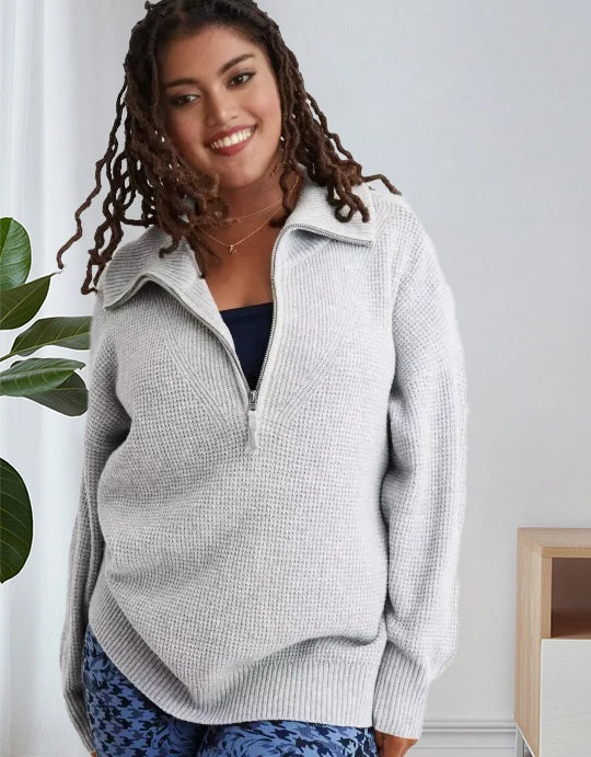 Half Zip Waffle Sweater Set (Buy 2 Free Shipping)