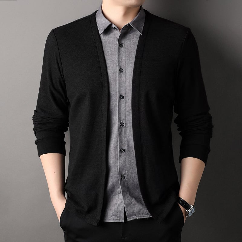 Men's Fake Two Piece Shirt Collar Knitted Cardigan (Buy 2 Free Shipping)