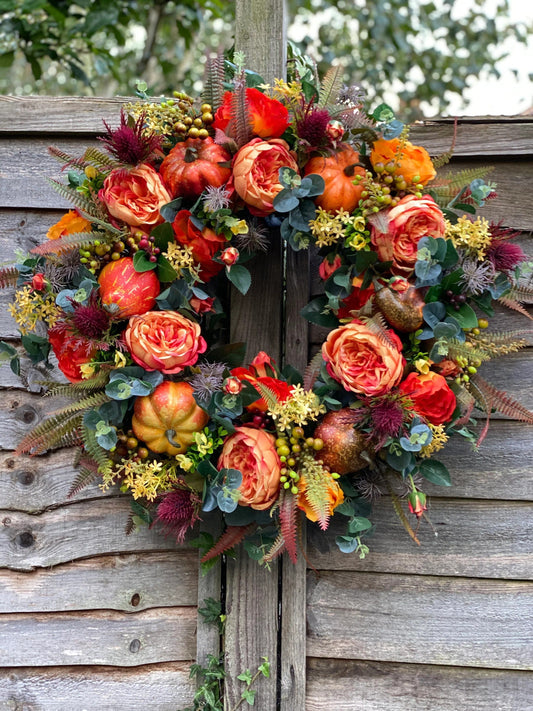 🔥Fall Peony and Pumpkin Wreath - Year Round Wreath