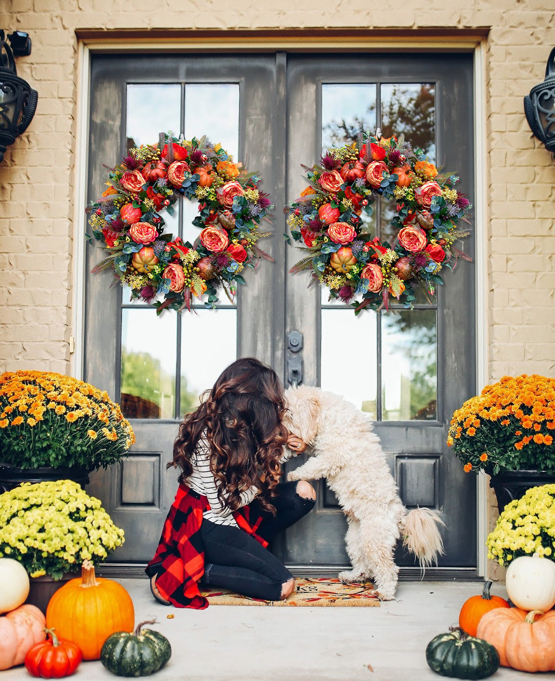 🔥Fall Peony and Pumpkin Wreath - Year Round Wreath