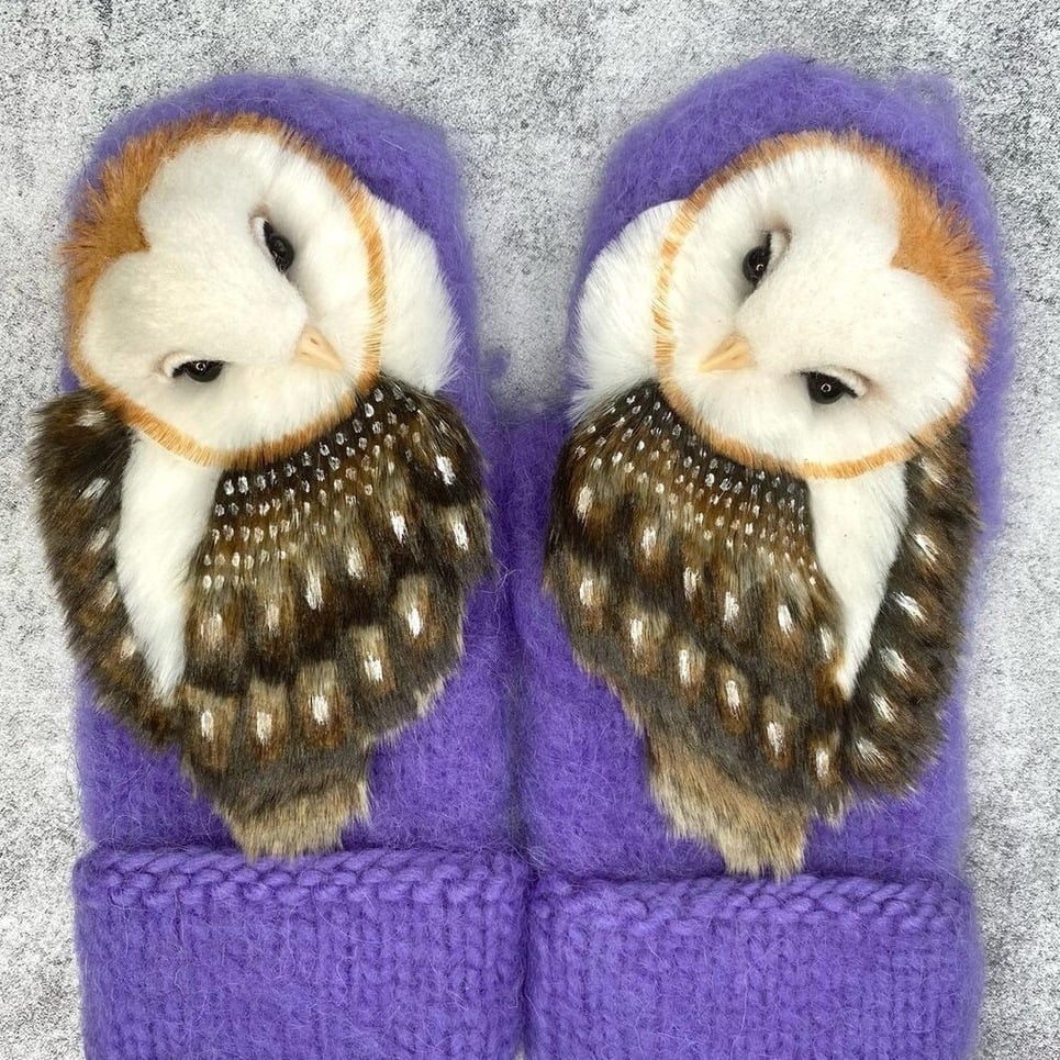 Hand Knitted Wool Nordic Mittens with Owls (Buy 2 Free Shipping)