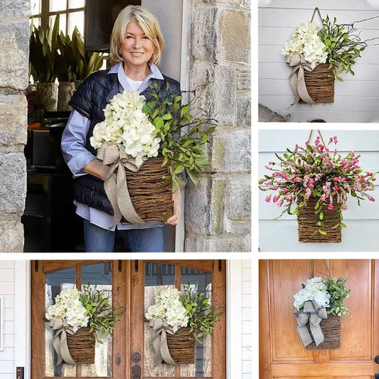 💐Cream Hydrangea Door Hanger Basket Wreath