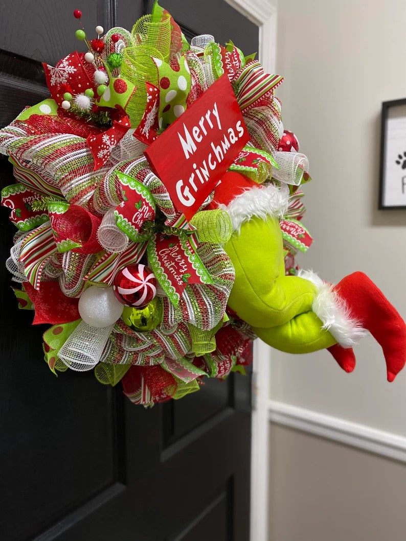 ❄Christmas essentials❄Whimsical Grinch Leg Wreath Door Hanging Festive Christmas Decoration