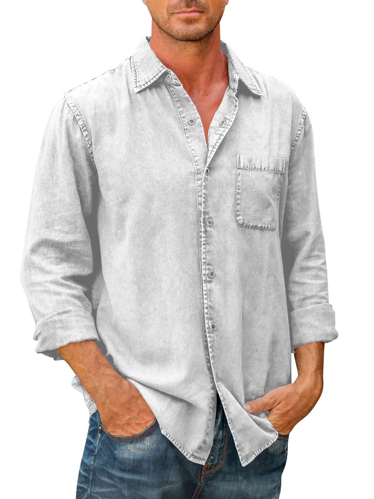 🔥Mens Denim style Long Sleeve Button Down Shirt