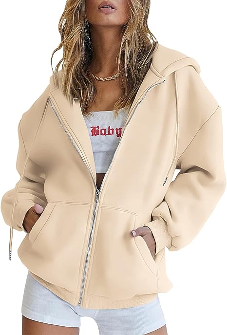 BOKE Women's Cute Hoodies Teen Girl Fall Jacket Oversized Sweatshirts Casual Drawstring Zip Up Y2K Hoodie with Pocket