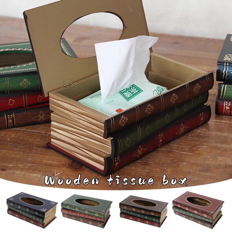 🔥HOT SALE 49% OFF - Creative Mid-Century Vintage Wooden Book Shaped Tissue Holder