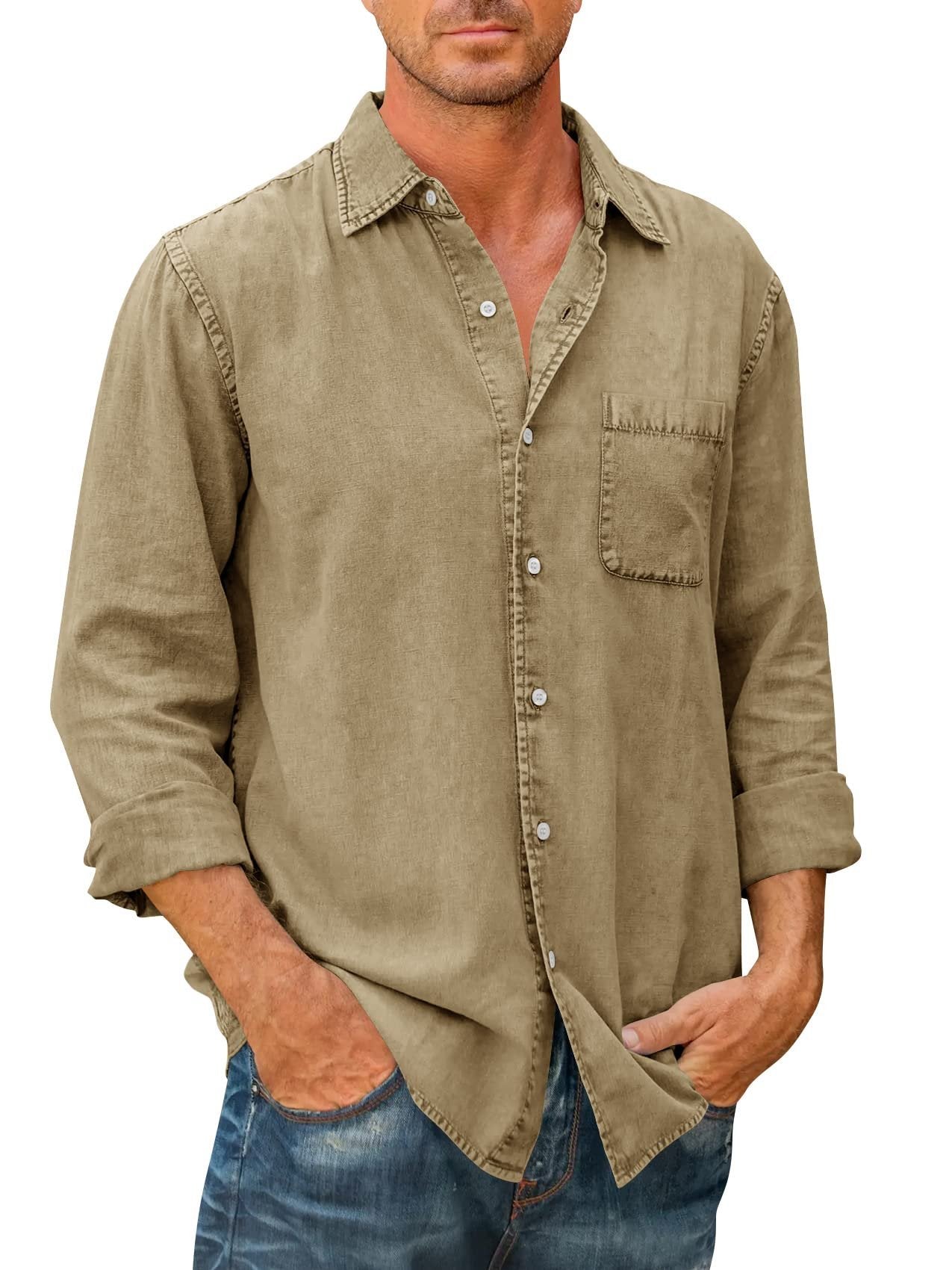 🔥Mens Denim style Long Sleeve Button Down Shirt