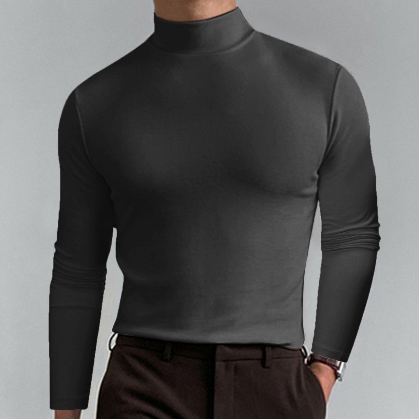 Mens High Neck Slim Fit Long Sleeve T-shirt--Buy 2 Free Shipping