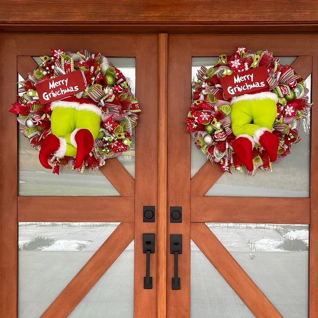 ❄Christmas essentials❄Whimsical Grinch Leg Wreath Door Hanging Festive Christmas Decoration