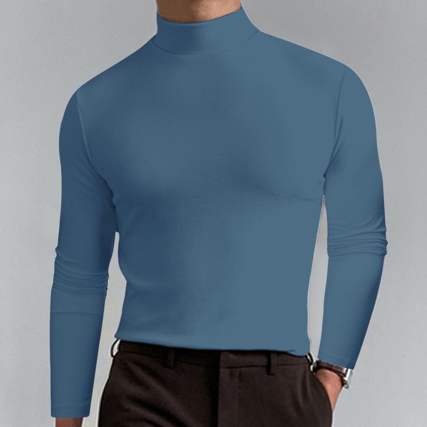 Mens High Neck Slim Fit Long Sleeve T-shirt--Buy 2 Free Shipping