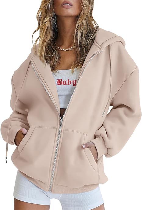 BOKE Women's Cute Hoodies Teen Girl Fall Jacket Oversized Sweatshirts Casual Drawstring Zip Up Y2K Hoodie with Pocket