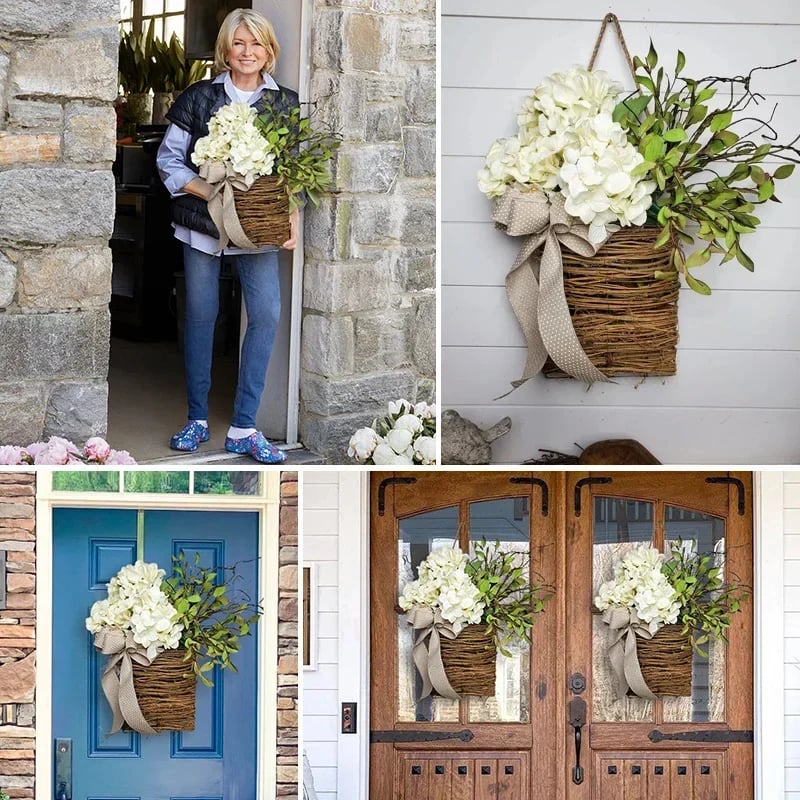 💐Cream Hydrangea Door Hanger Basket Wreath