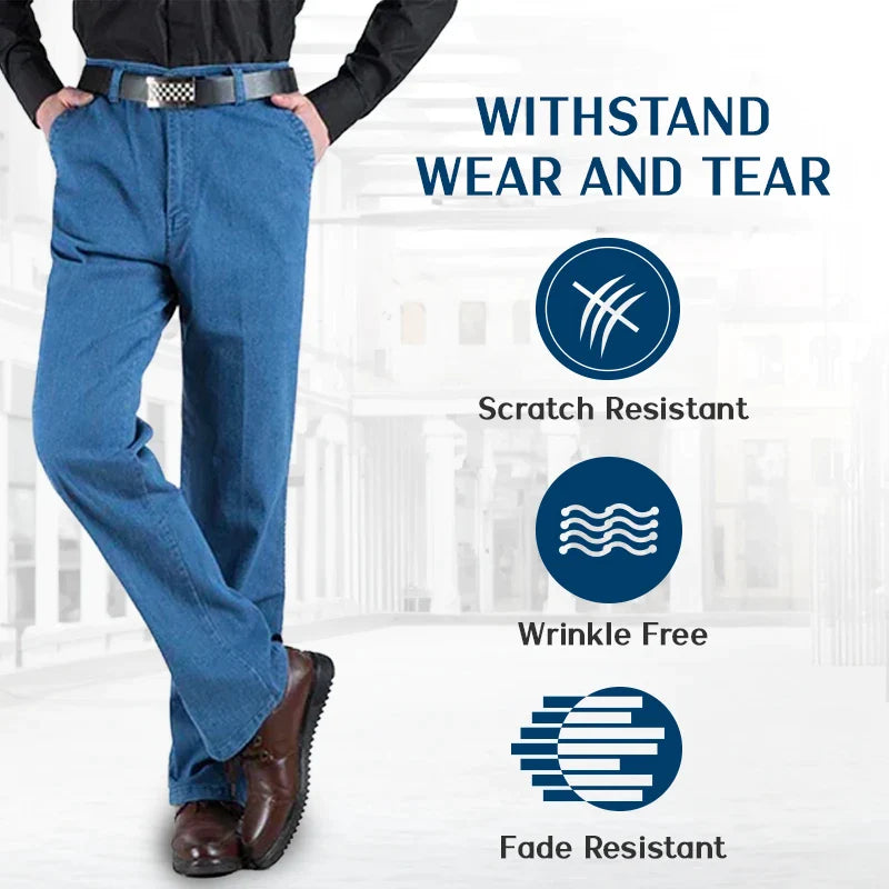 Men's High Waist Straight Fit Stretch Denim