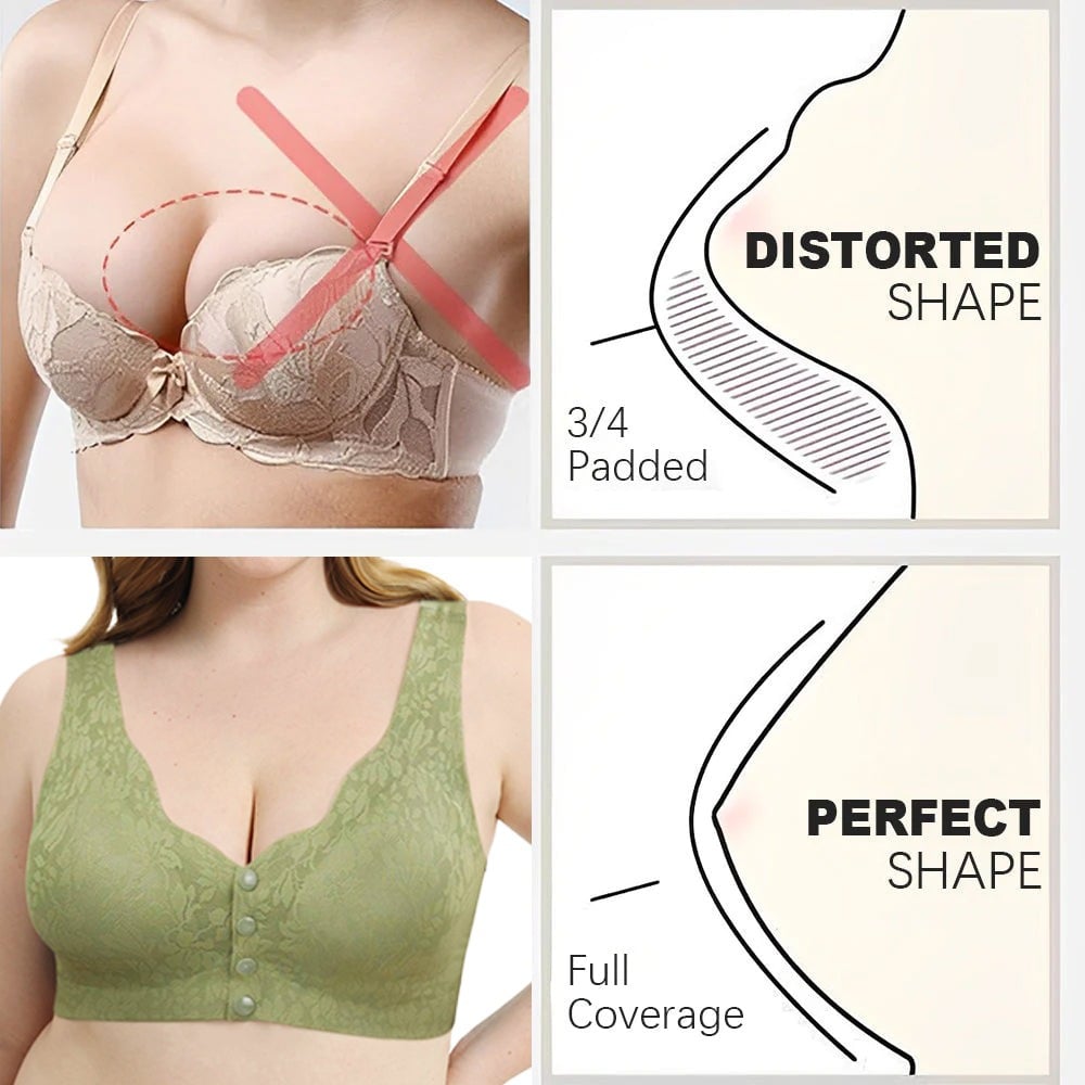 ✨HOT SALE  🔥🔥🔥– Plus Size Zero Feel Lace Full Coverage Front Closure Bra