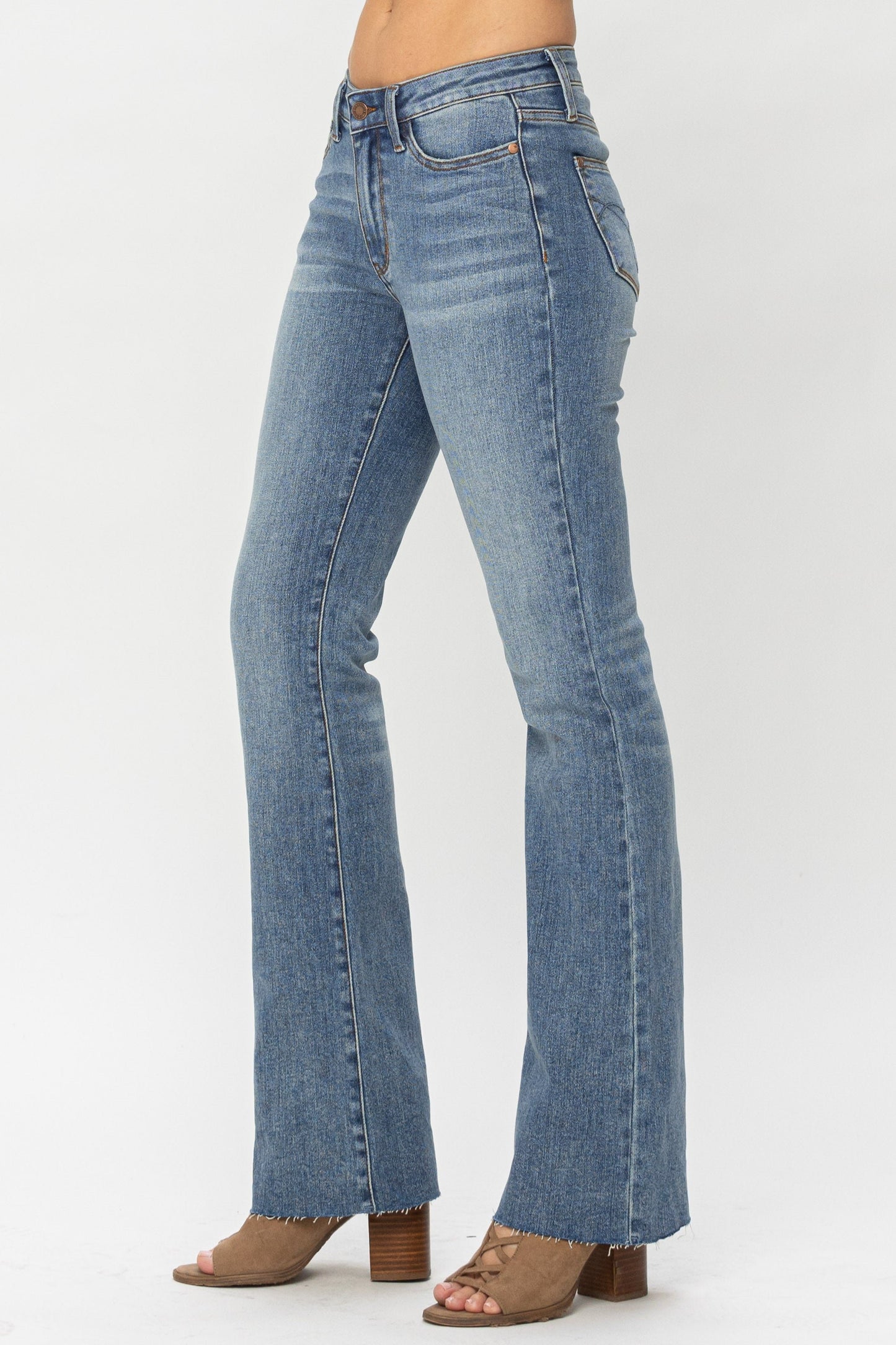 Blue Mid-Rise Tummy Tuck Bootcut Jeans(Buy 2 Free Shipping)